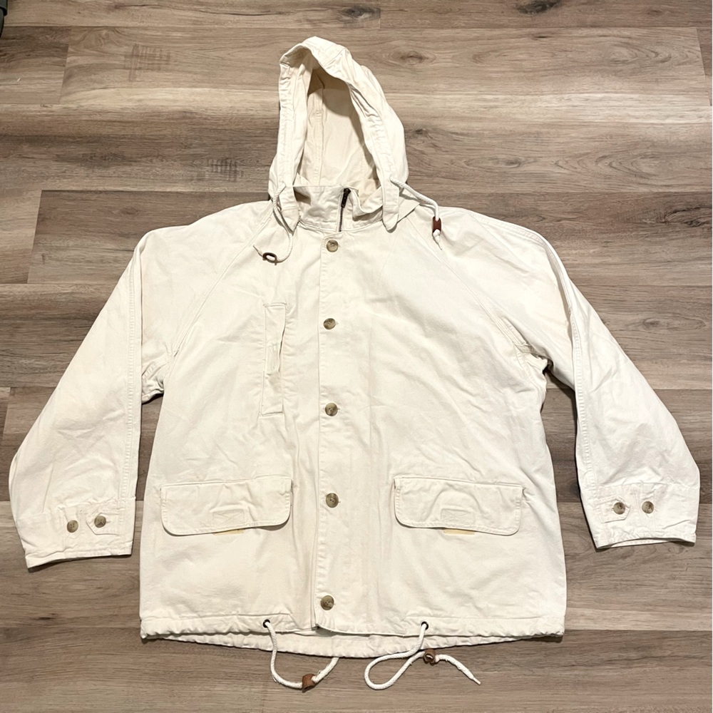 Vintage 80s GAP Smock Jacket Mens Large Ivory White Full zip Fisherman Sailor